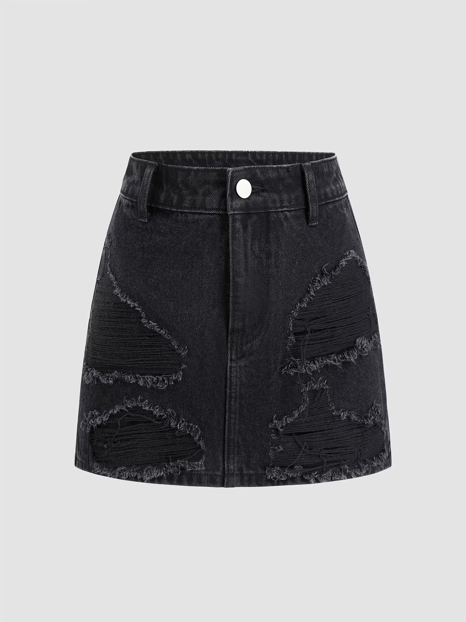 Cider Denim Low Waist Solid Ripped Mini Skirt