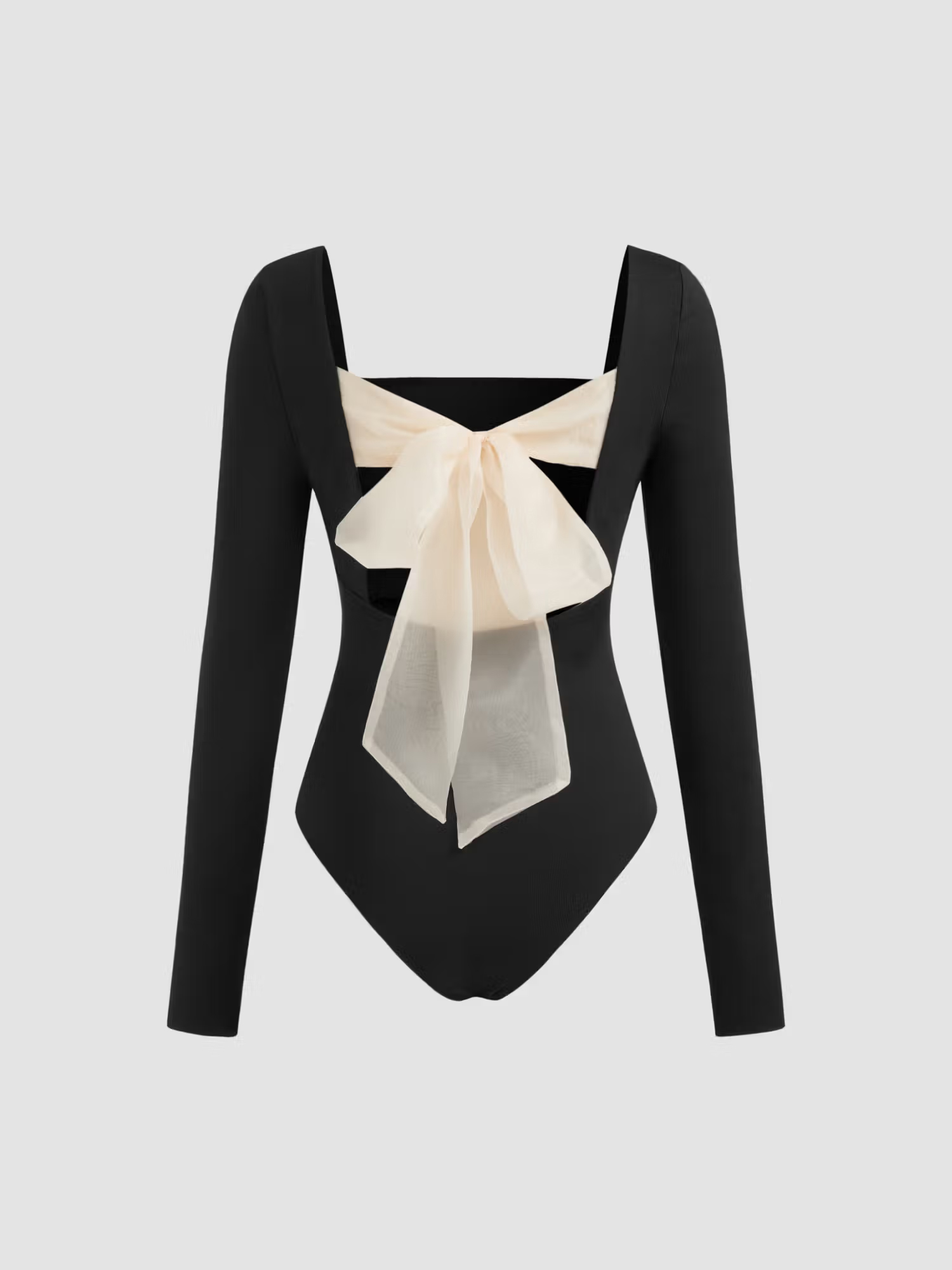 Cider Square Neck Ruched Bowknot Bodysuit