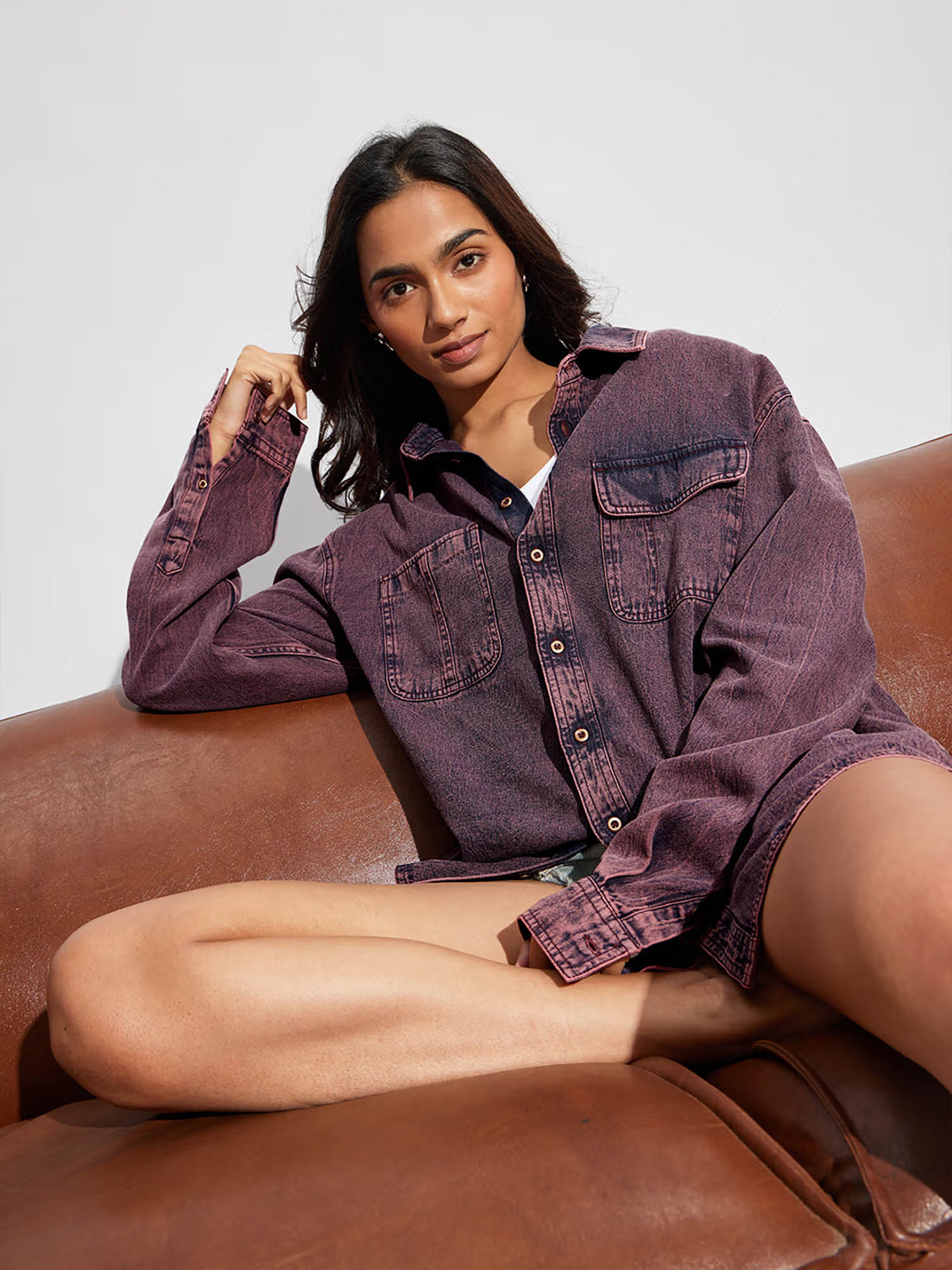 The Souled Store Classic Denim Shirt Berry Blush Women Boyfriend Shirt
