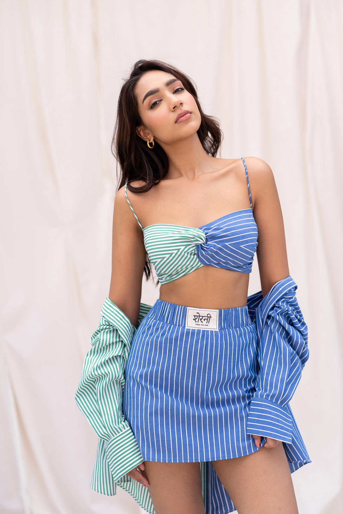 Half & Half Striped Crop Top & Skort Set