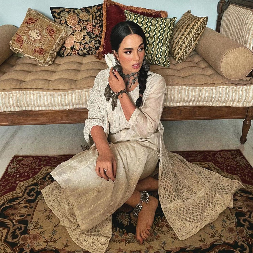 Karaj Jaipur Ivory Chikankari Chanderi Kurta