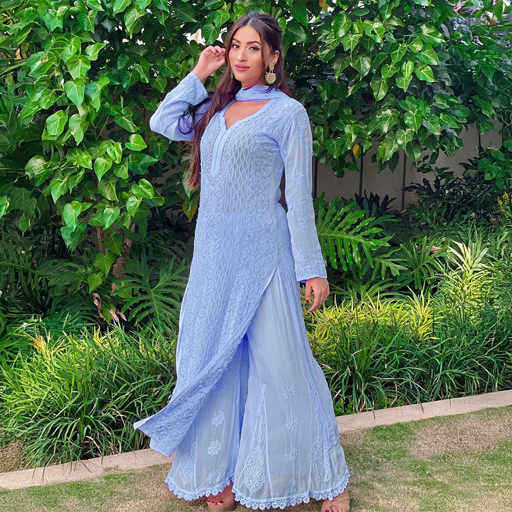 Label Aishwaryrika French Blue Chikankari & Mukaish Kurta