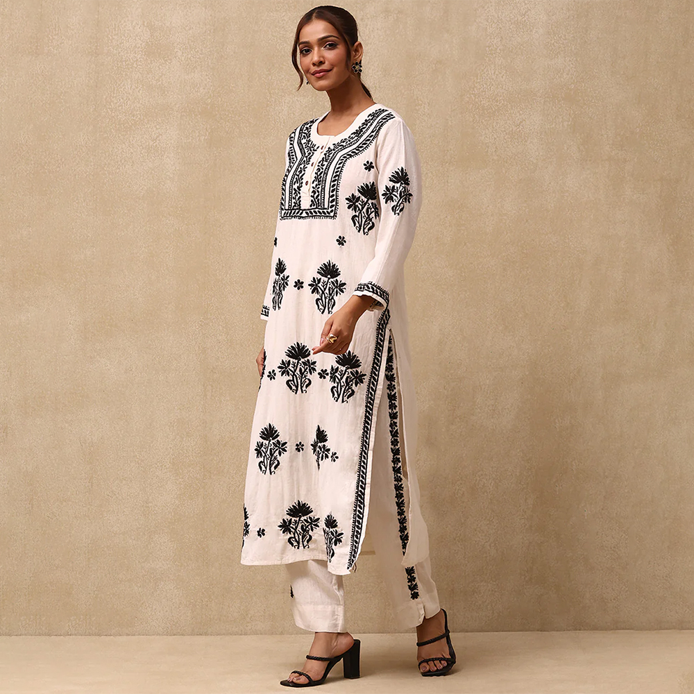 House Of Chikankari Cotton Linen Blend Chikankari Set