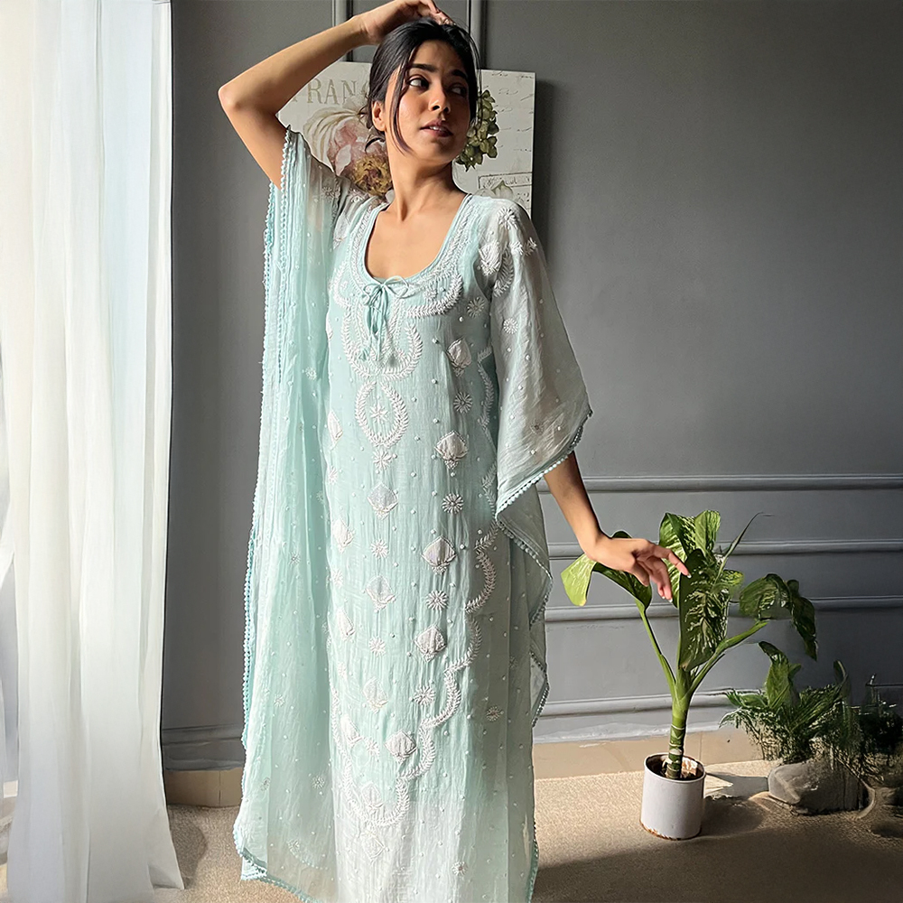 Nazrana Chikan Lucknowi Handcrafted Kaftan