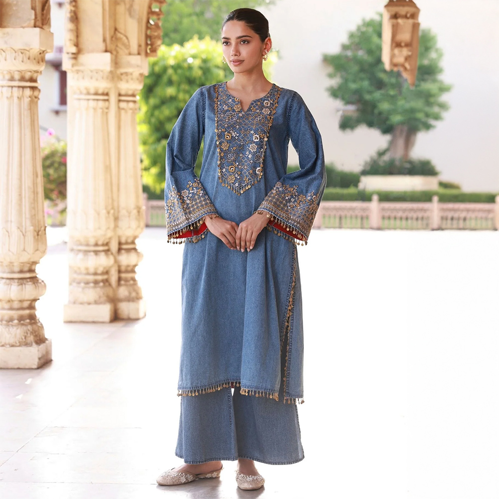 Rumei Supima Cotton Blue Kurta Set