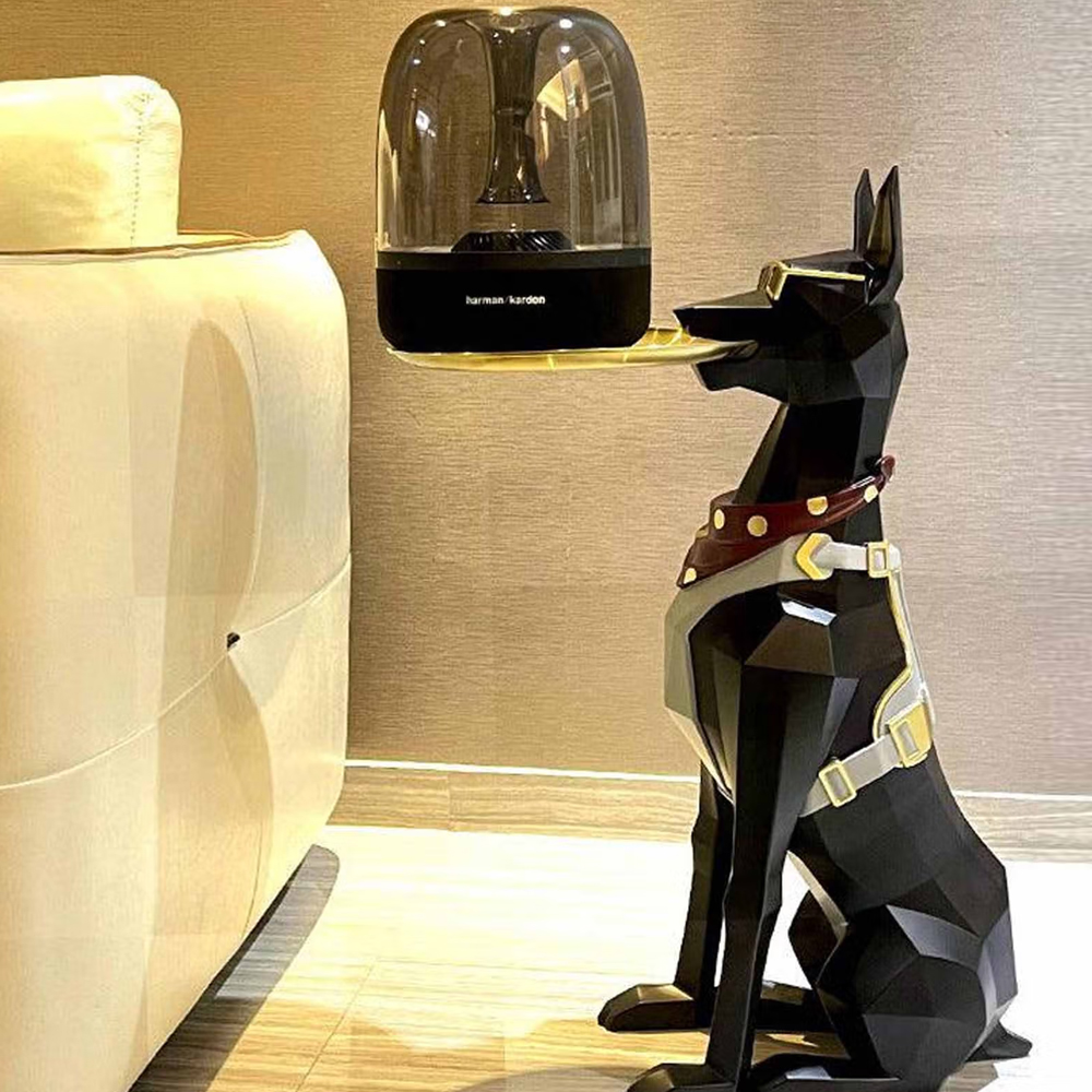 Smokey Cocktail Black Doberman Butler Sculpture