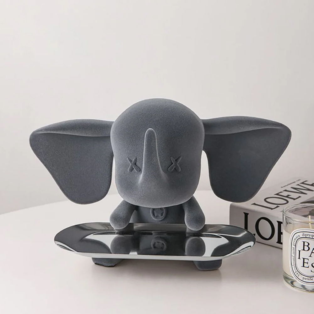 Grey Color Cute Elephant Statue with Tray