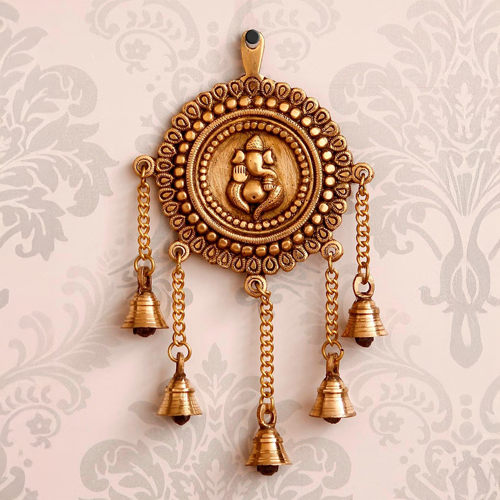 Lord Ganesha Decorative Brass Wall Hanging with 5 Bells