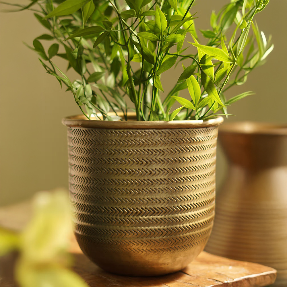 Pure Home + Living Brown Antique Finish Textured Aluminium Planter