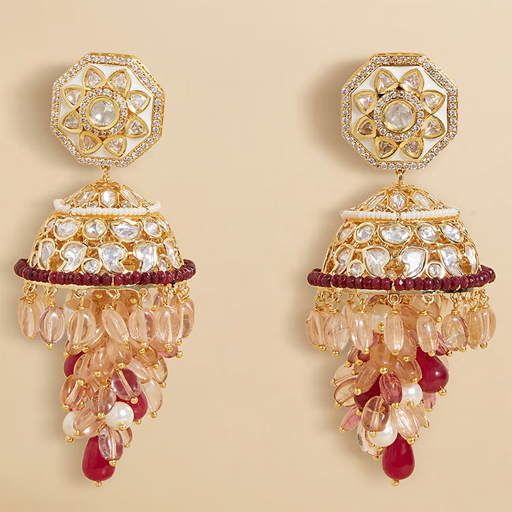 Joules By Radhika Polki and Jade Tumbles Jhumka Earrings