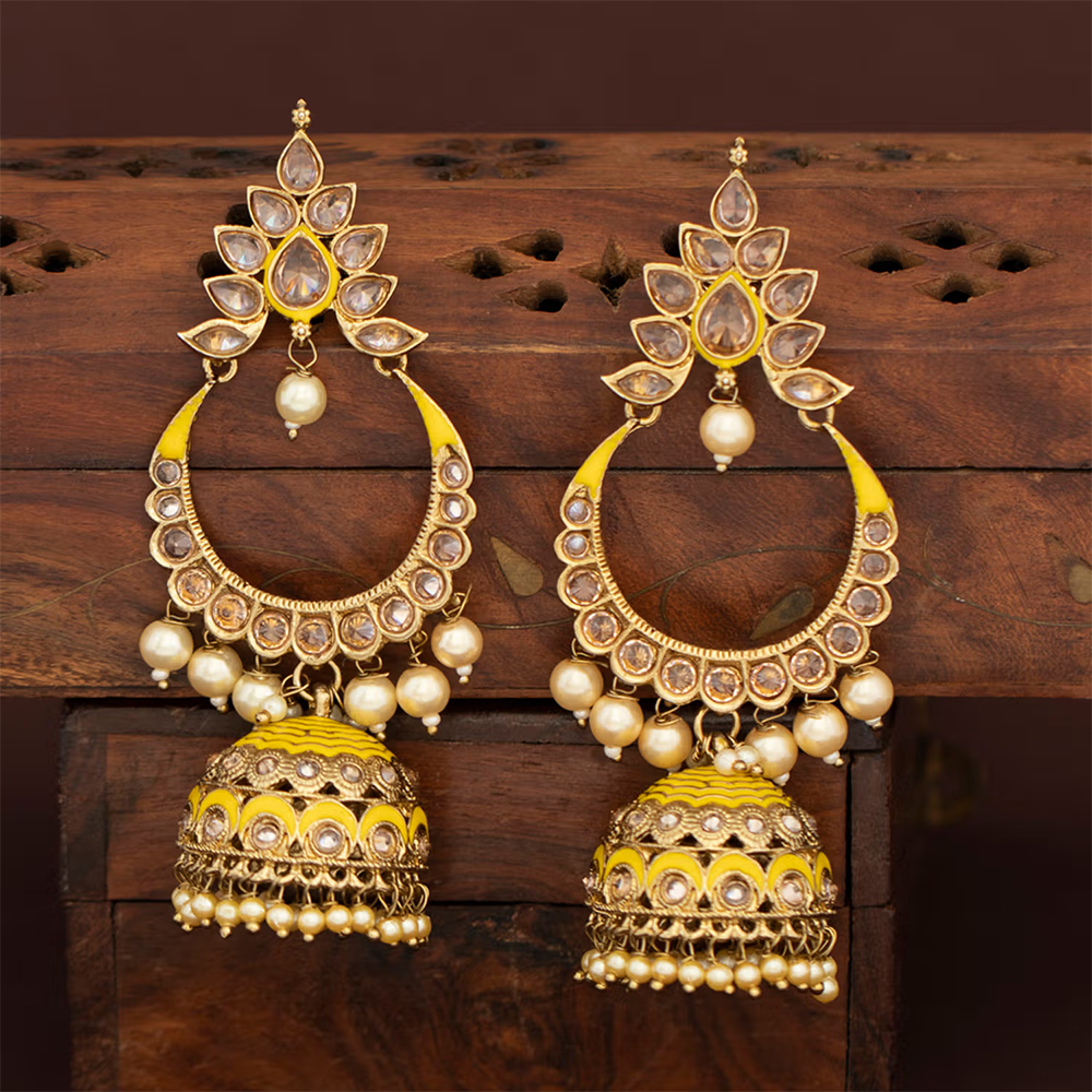 Sukkhi Glorious LCT Gold Plated Pearl Meenakari Jhumki Earring for Women