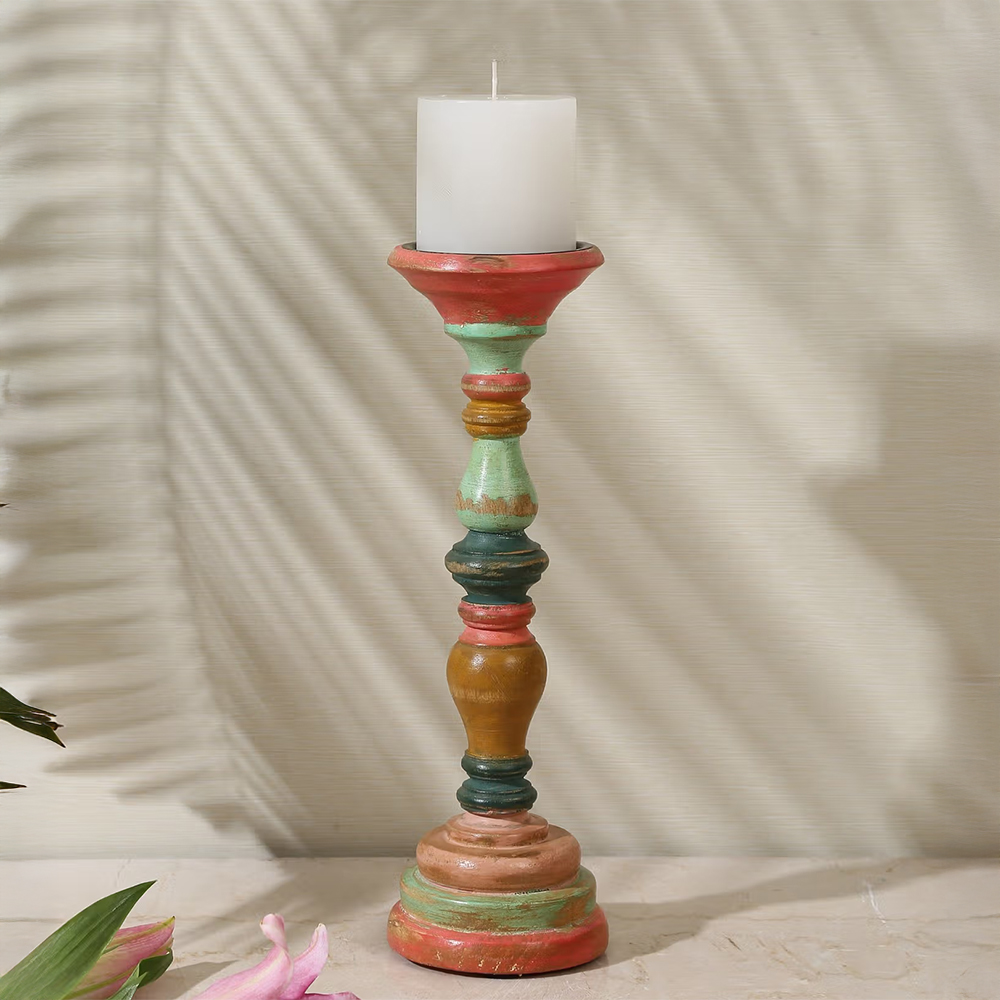 Revive Home Multi-Color Hand Crafted Wooden Candle Holder