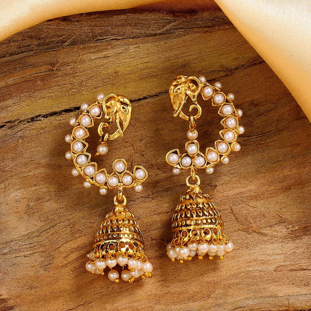 Estele Gold Tone Elephant Designer Traditional Jhumki Earrings with Pearls for Women