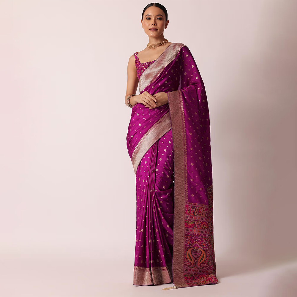 Kalki Fashion Purple Banarasi Silk Woven Handloom Saree with Unstitched Blouse