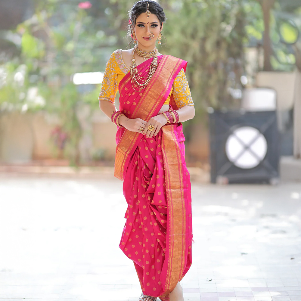 Rani Pink 9 Yards Silk Paithani Saree