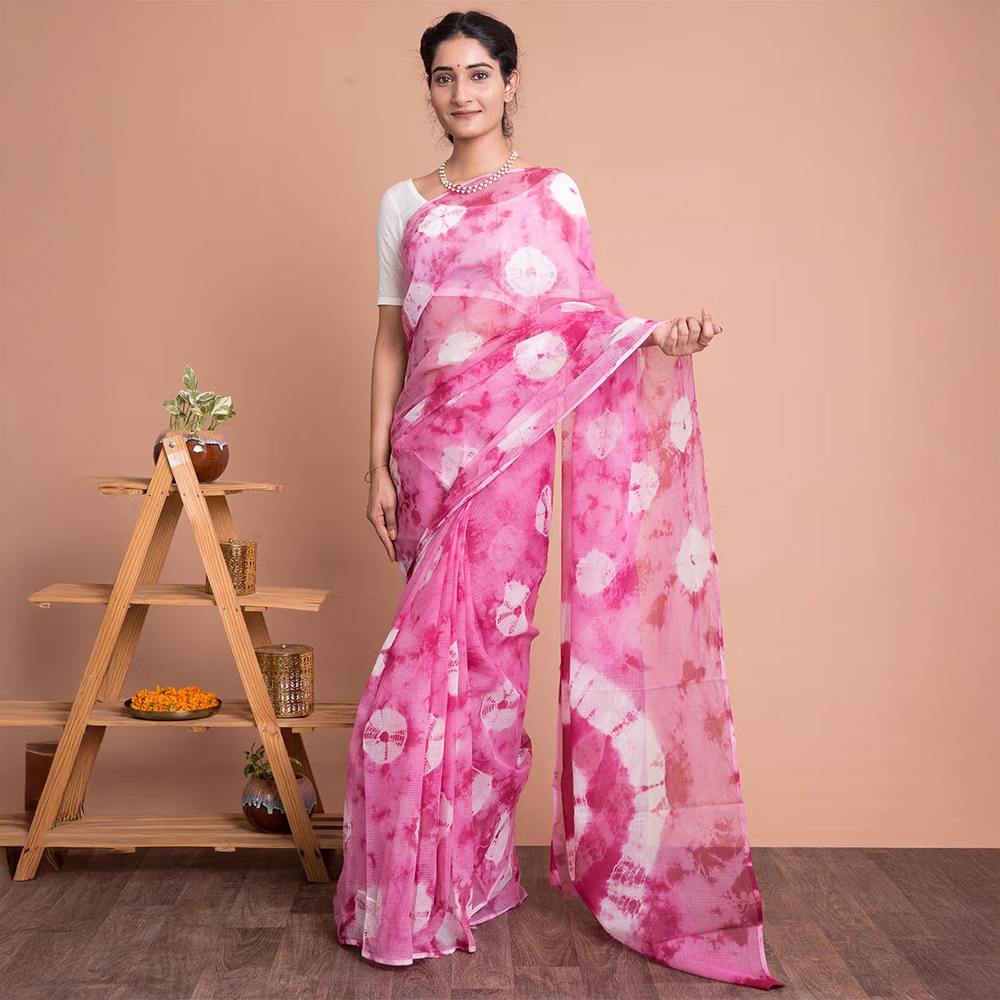 Tie & Dye Marble Print Kota Doria Saree