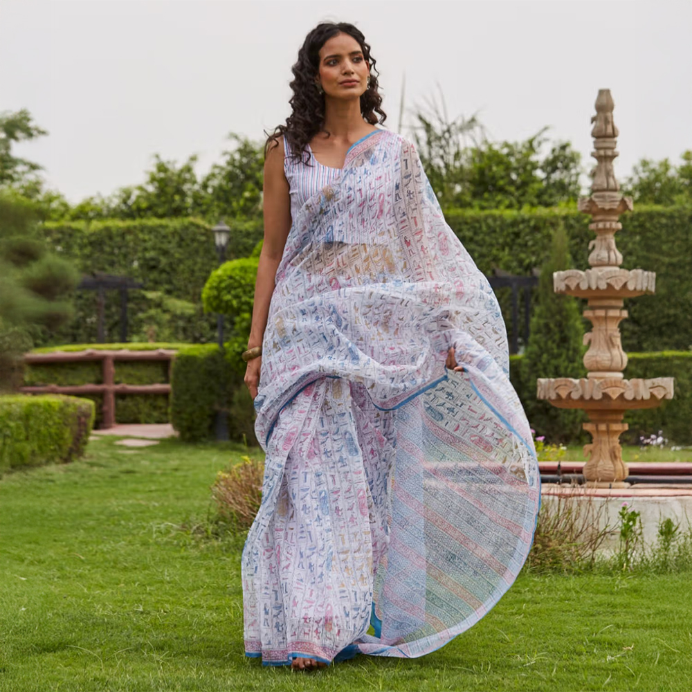 Ptraani Vanjevan Kota Printed Saree with Stitched Blouse