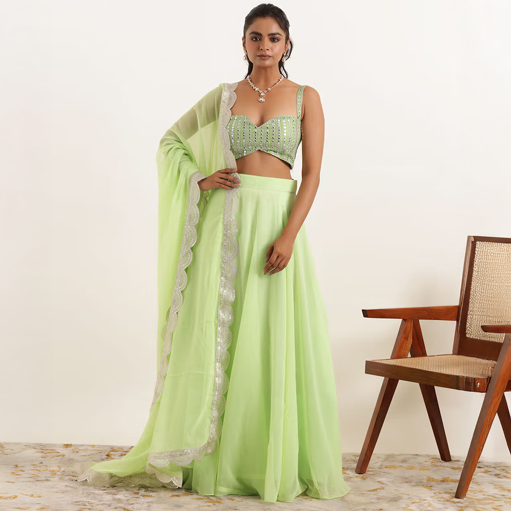 DEASHA INDIA Aisha Light Neon Green Detailed Lehenga with Blouse and Dupatta (Set of 3)