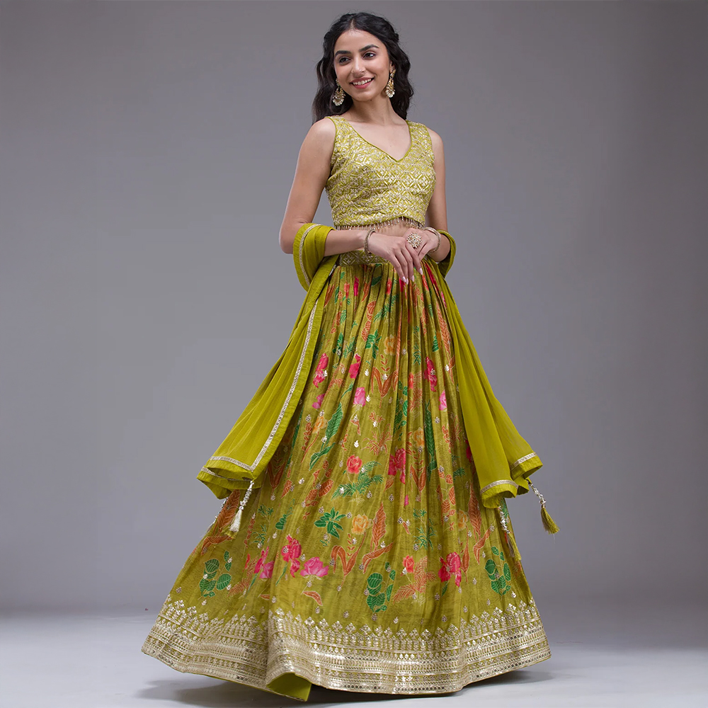 Mehendi Sequins Georgette Readymade Lehenga
