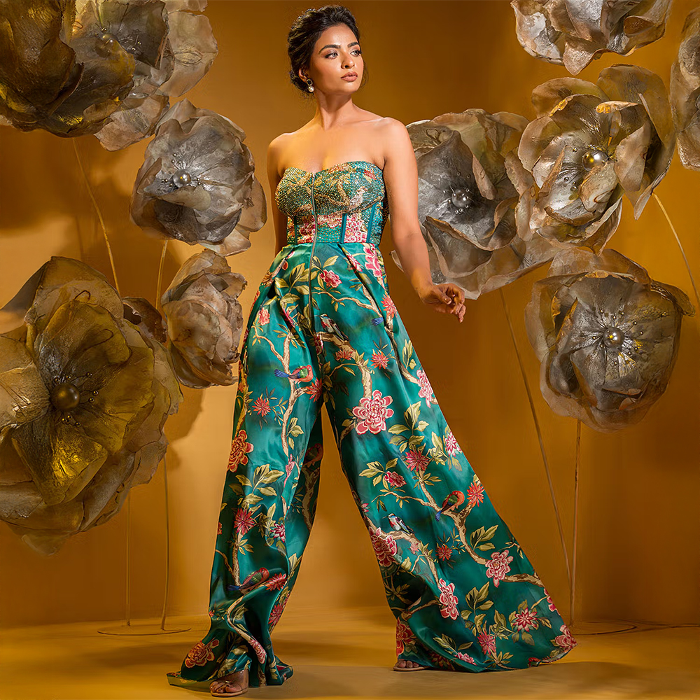 Sonia Baderia Green Printed Corset Jumpsuit