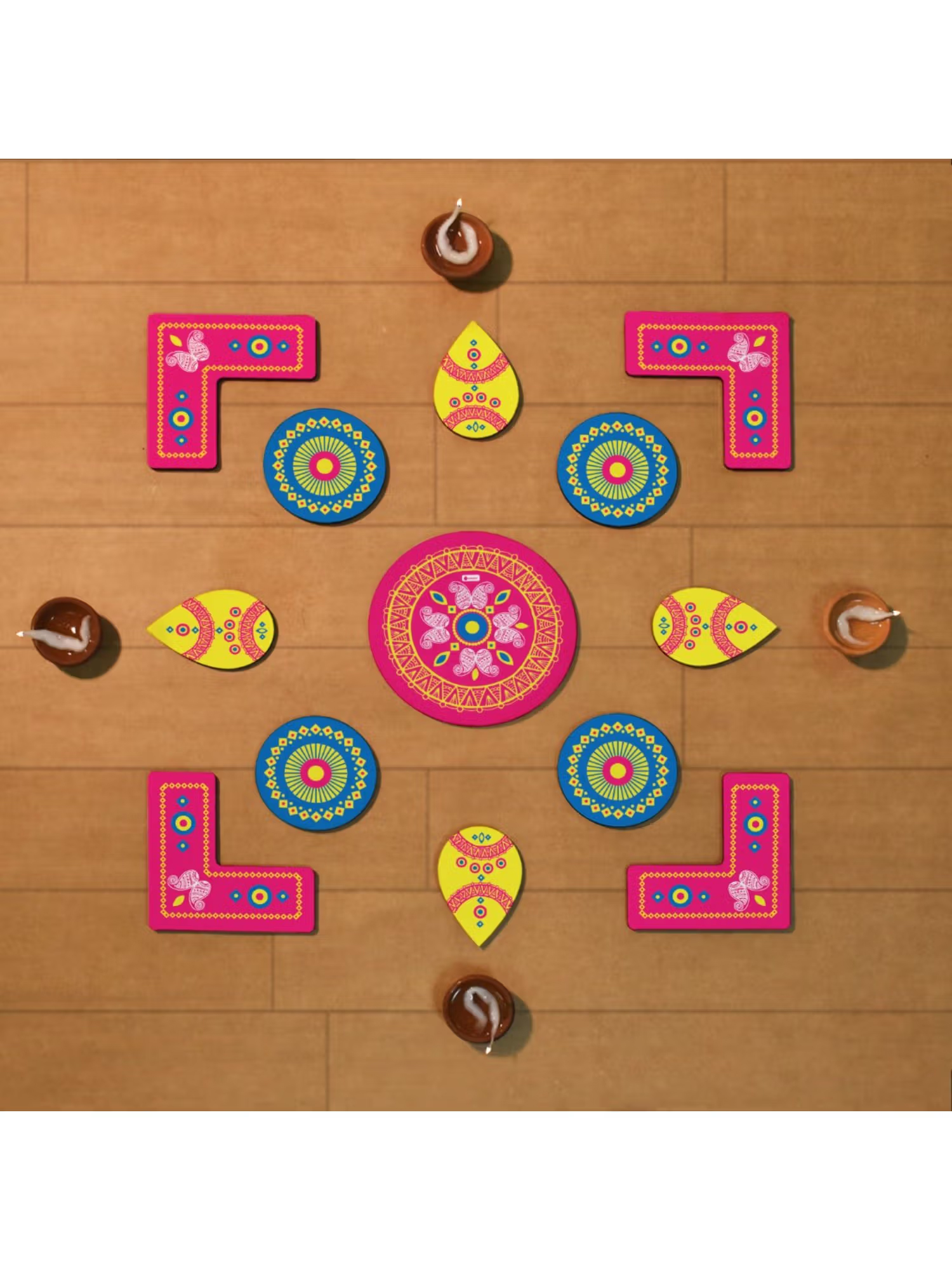 Indigifts Designer Contrast Printed Wooden Reusable Rangoli