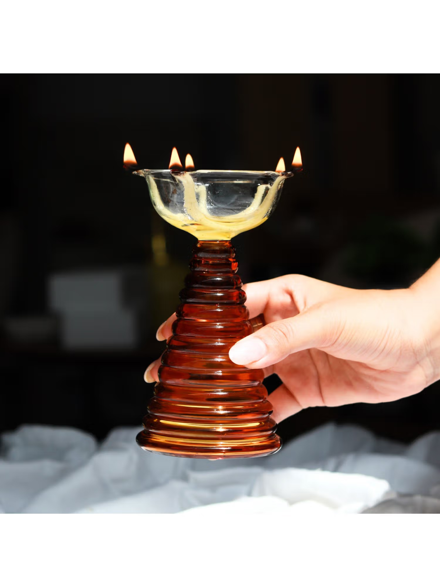 Muun Home Tall Glass Diya Amber