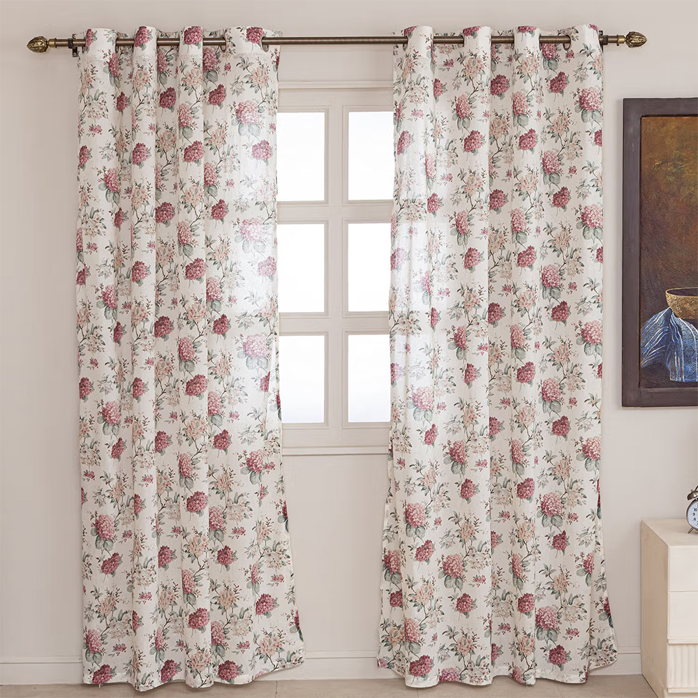 The Home Story Sheer Curtains Linen Textured With Eyelets & Tieback White