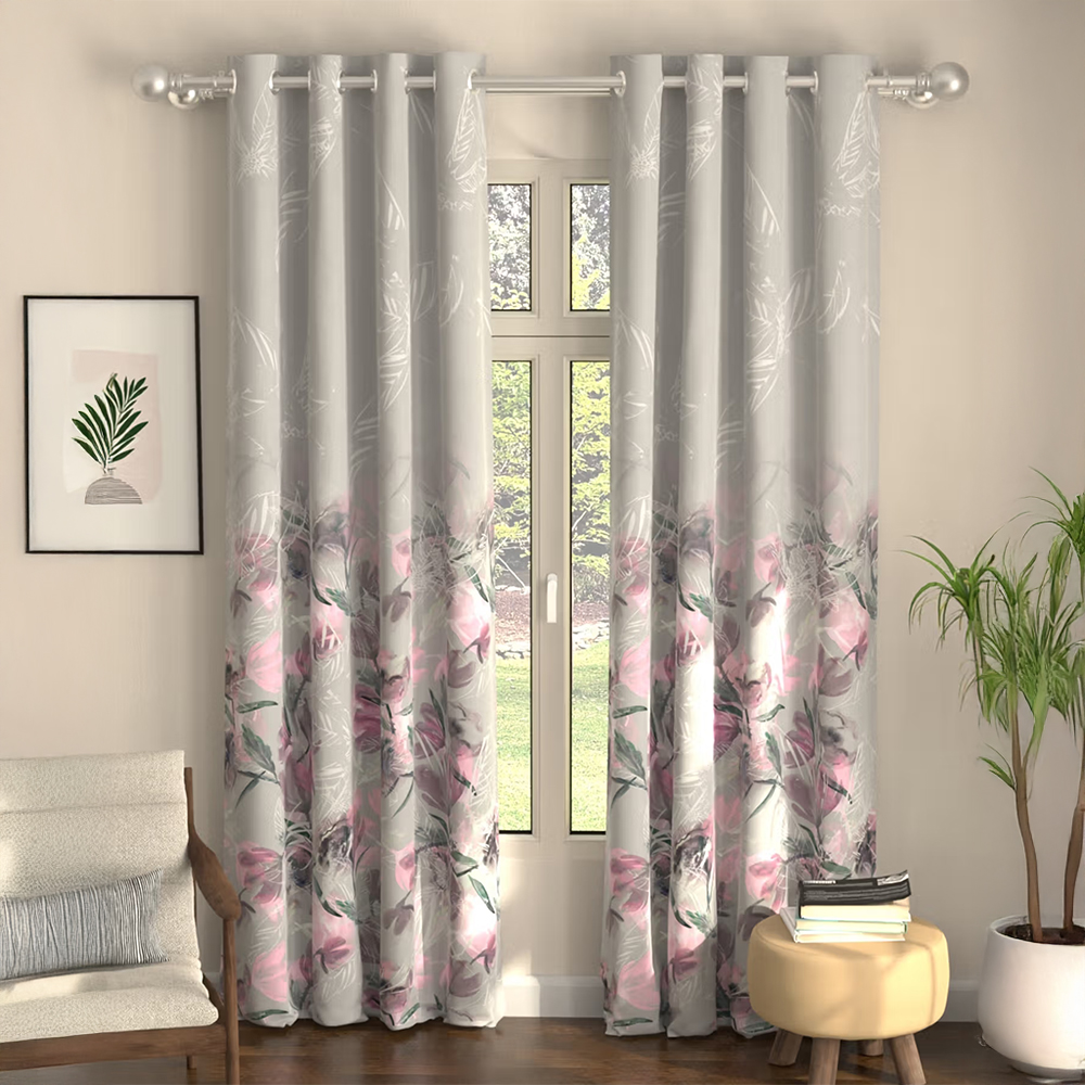Urban Space Winter Crocus Grey Digital Blackout Curtains for Door (Pack of 2)