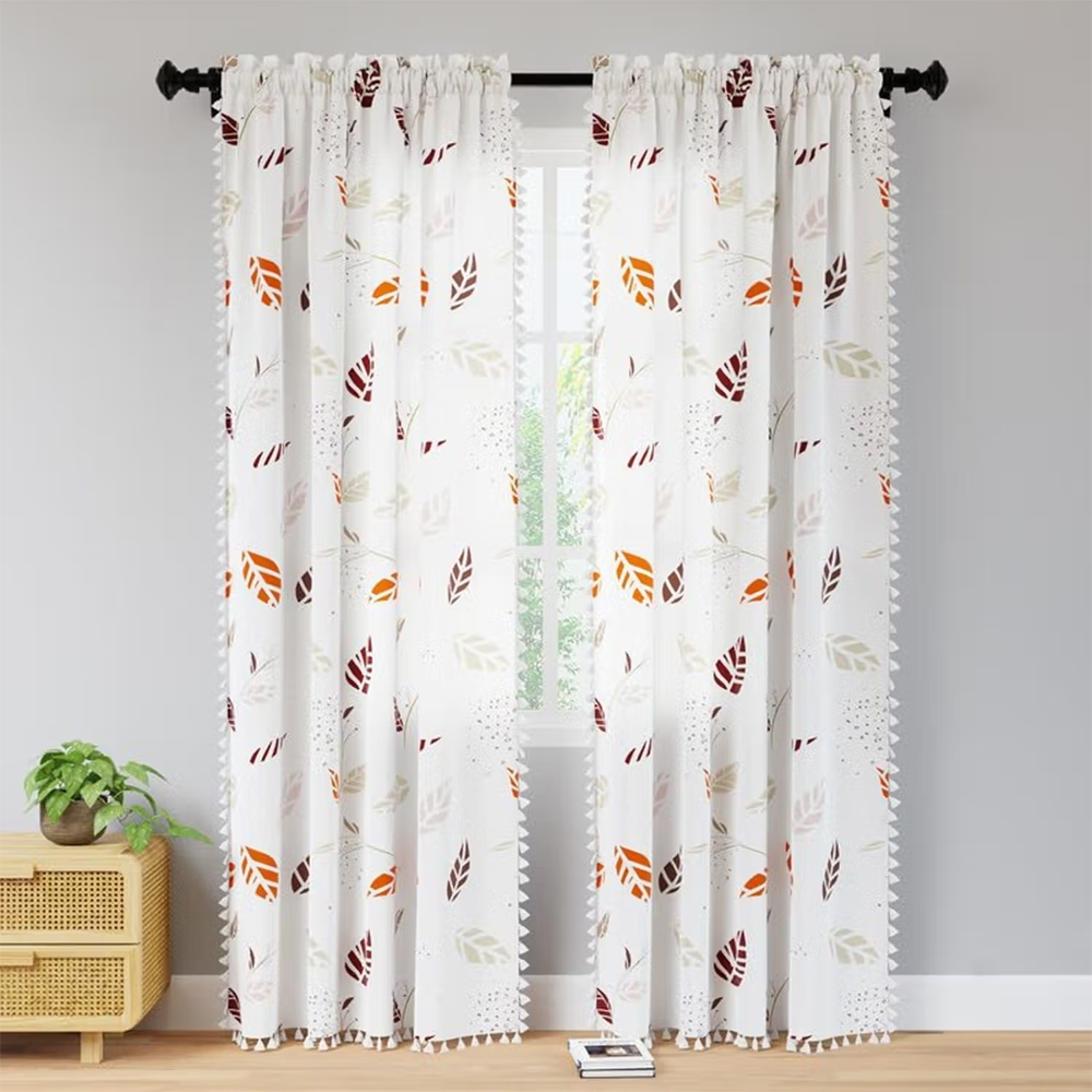 Encasa Homes Boho Semi Sheer Curtains for Long Door - Boho Leaves