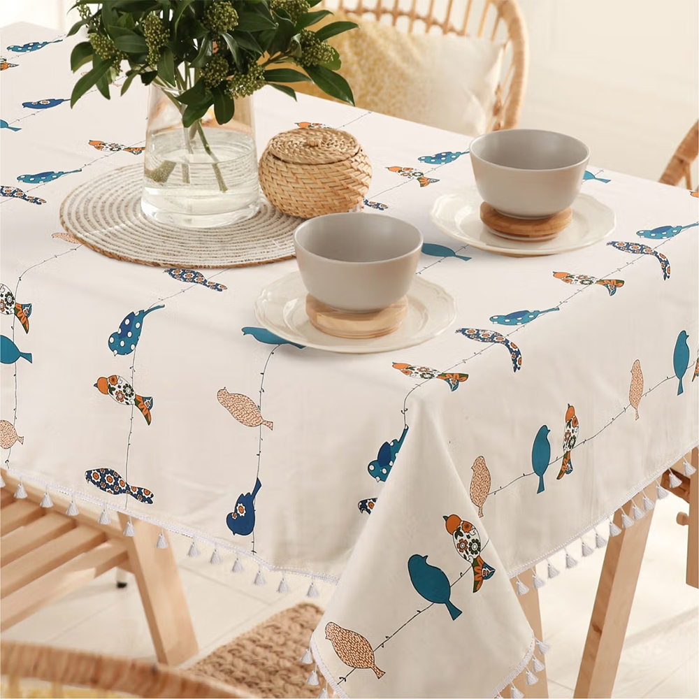 Urban Space Cotton Dining Table Cover - Humming Bird Blue