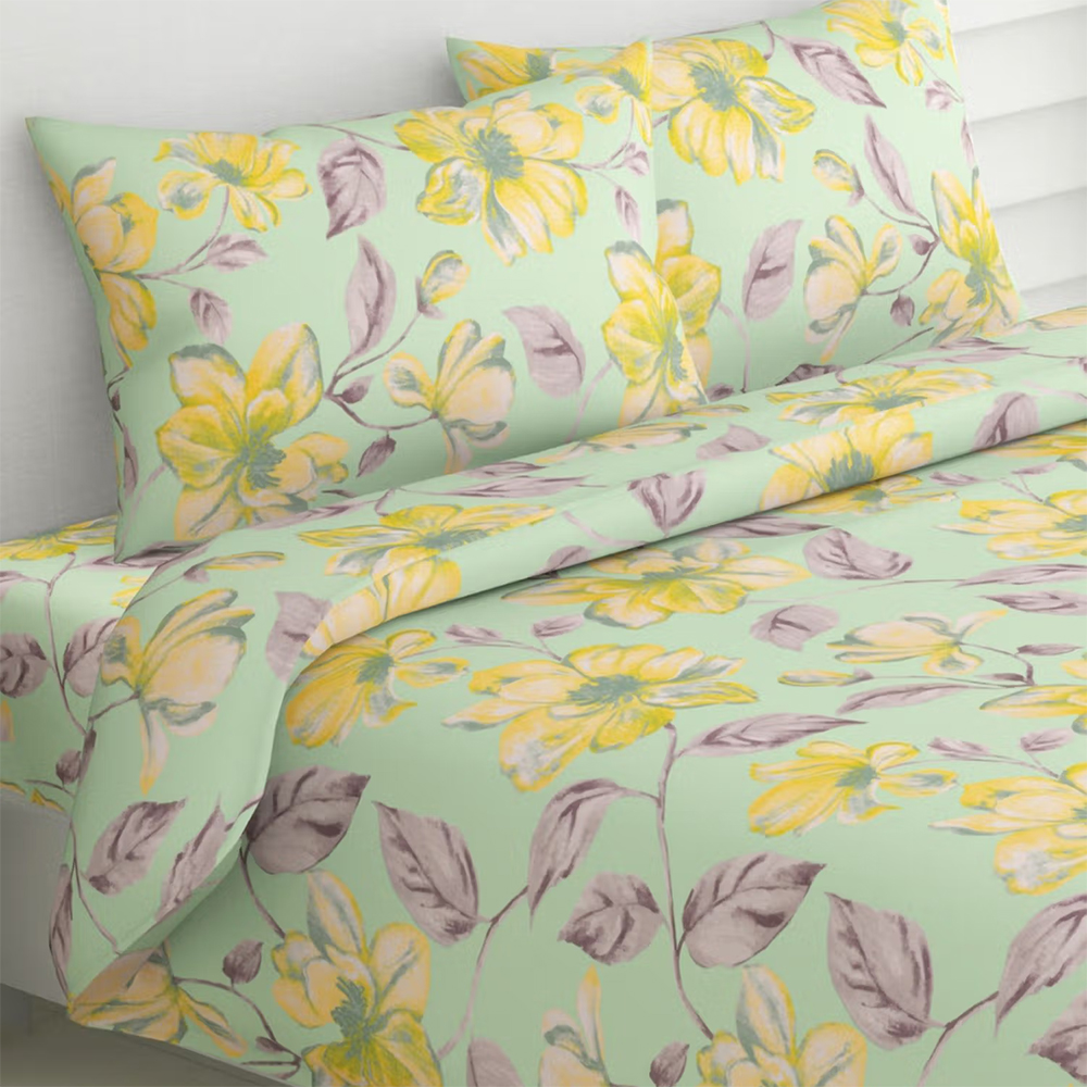Haus & Kinder Golden Petal 180 TC Cotton Printed Bedsheet (King)