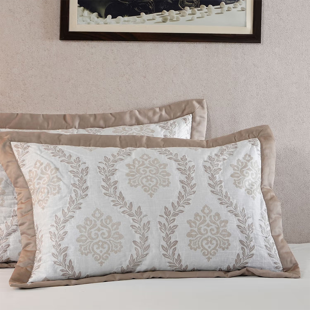 Maspar Tranquil Essence Lawn 145 GSM Cotton Quilted Beige Standard Pillow Sham (Set of 2)