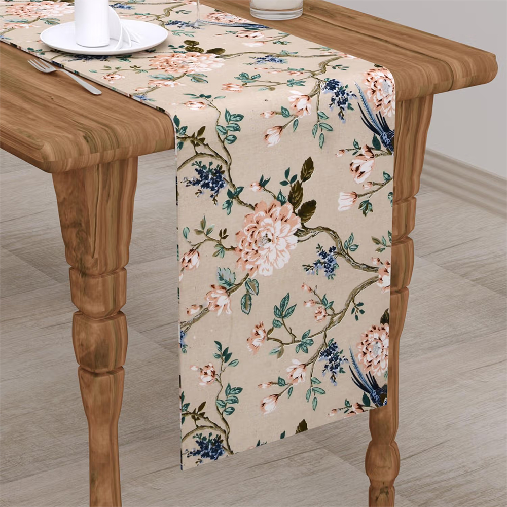 The Home Story Peach Flowers Dining Table Runner (6 Seater)