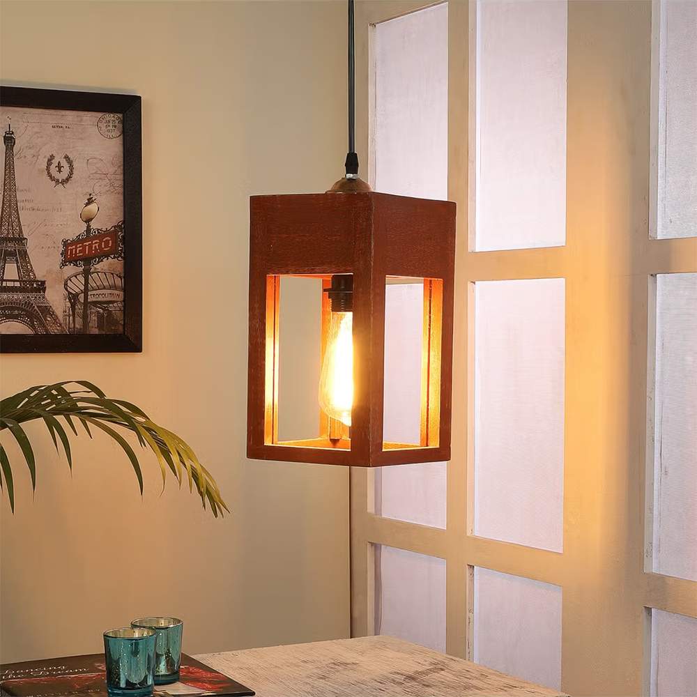 Tu Casa Hanging Lamp Mango Wooden Base & Brown Wood Shade