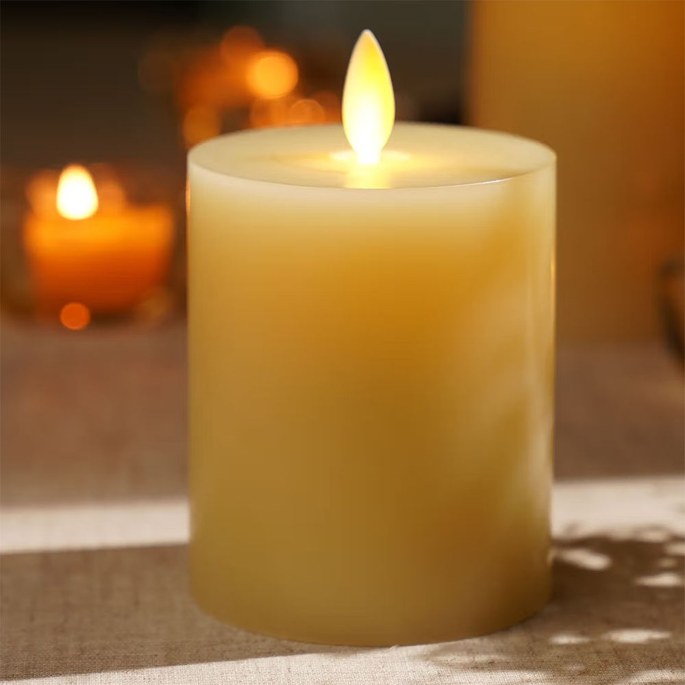 Pure Home + Living Beige LED Flickering Flame Wax Candle
