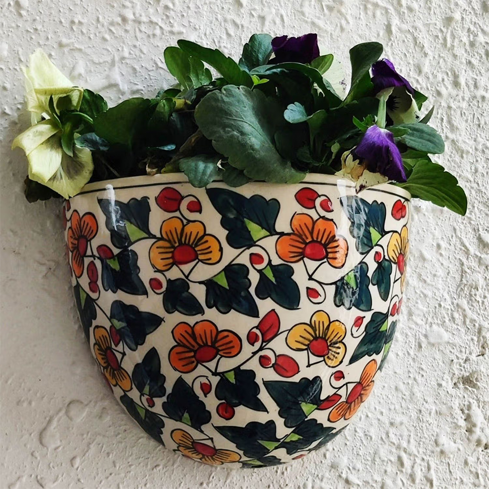 JASMEY HOMES Orange And Green Printed Wall Hanging Planter