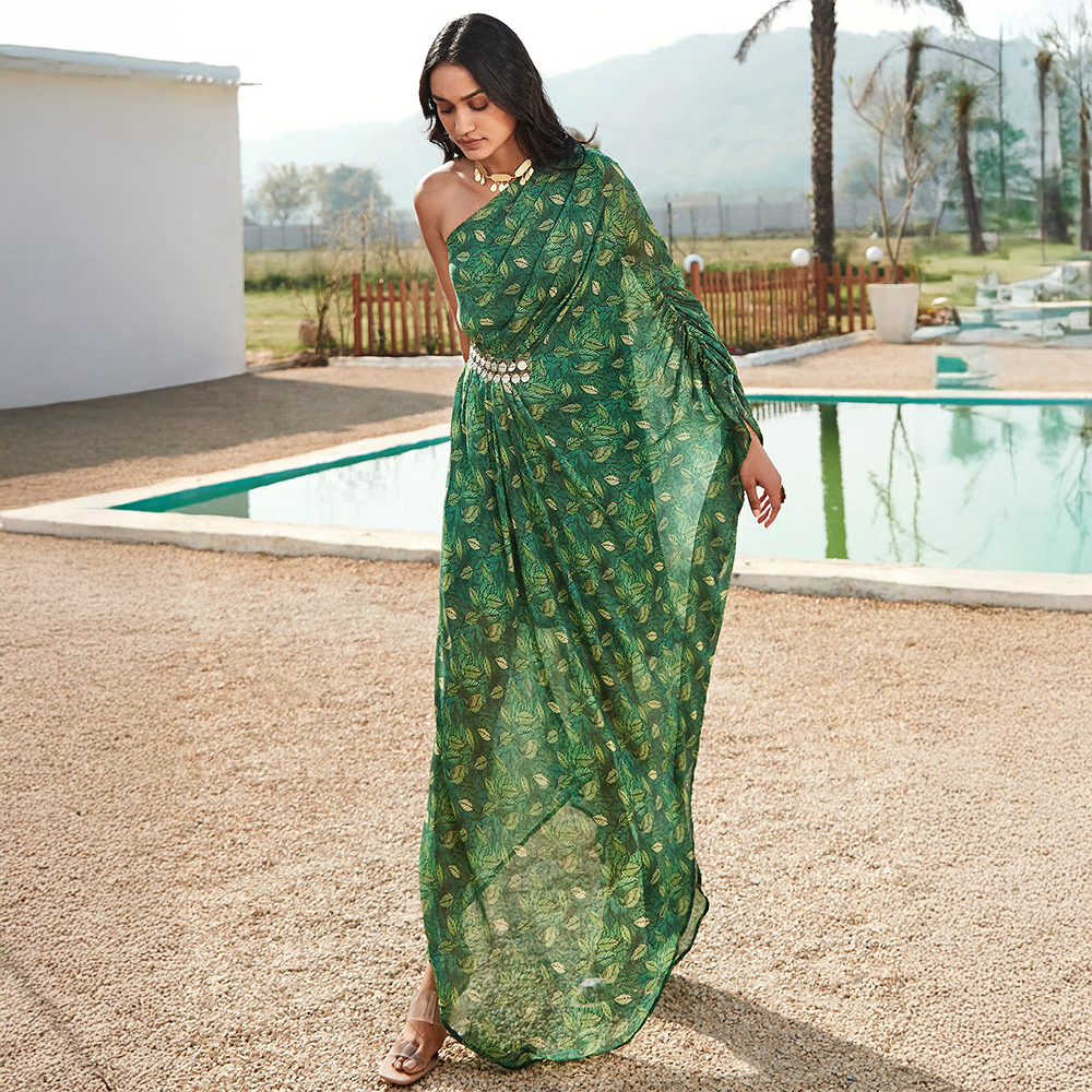 Basanti Kapde Aur Koffee Green Georgette Kaftan