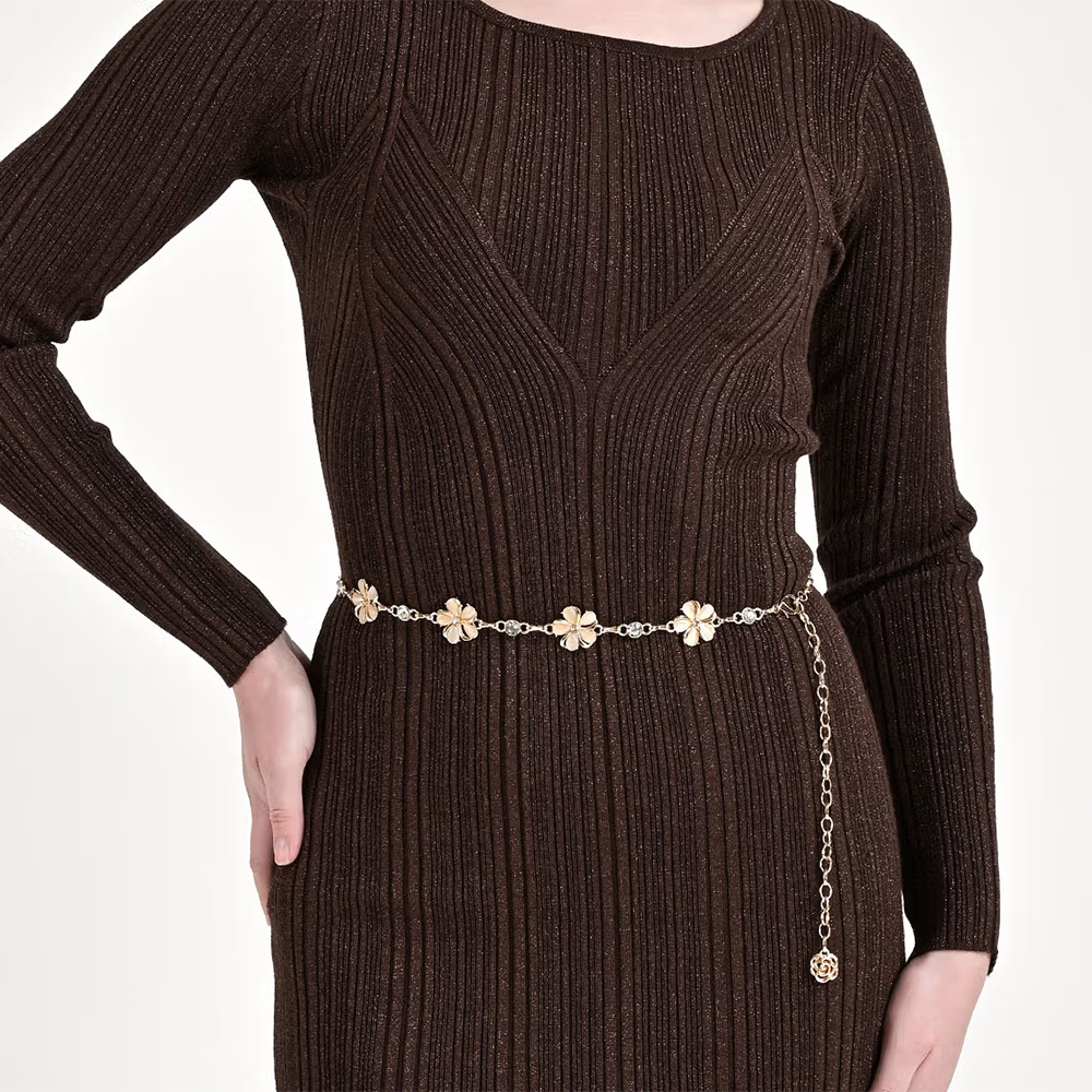 Kazo Gold Floral Rhinestone Chain Belt