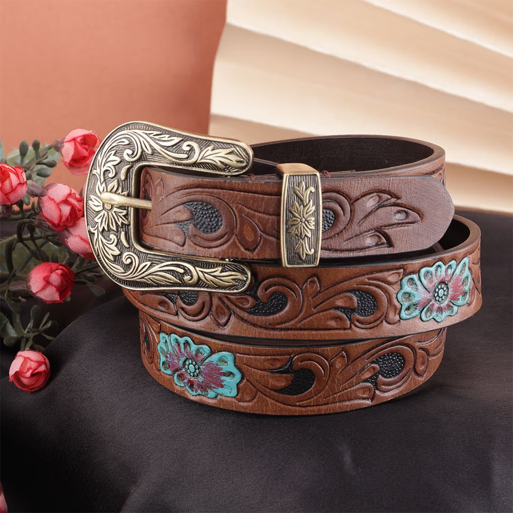 Aditi Wasan Tan Casual Genuine Leather Cowboy Belt for Women