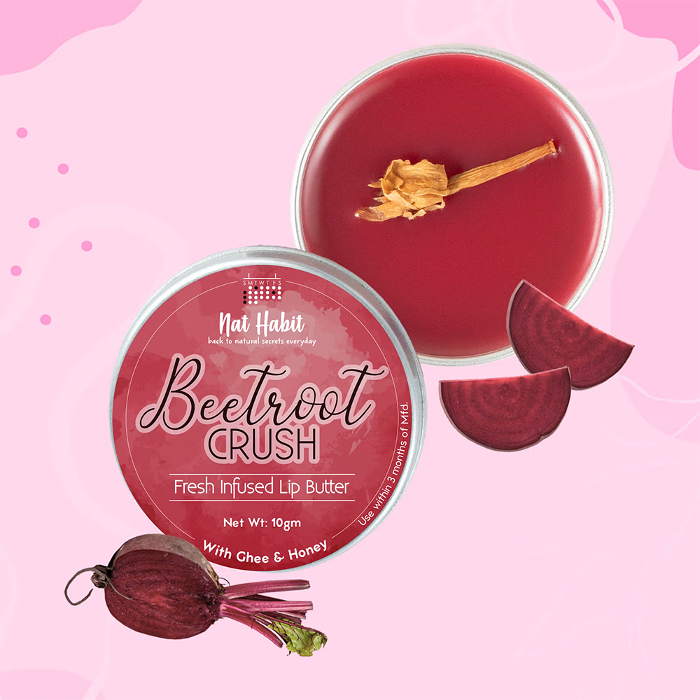 Nat Habit Beetroot Lip Butter With Desi Ghee & Honey Lip Balm For Natural Pink Lips, Lip Moisturizer