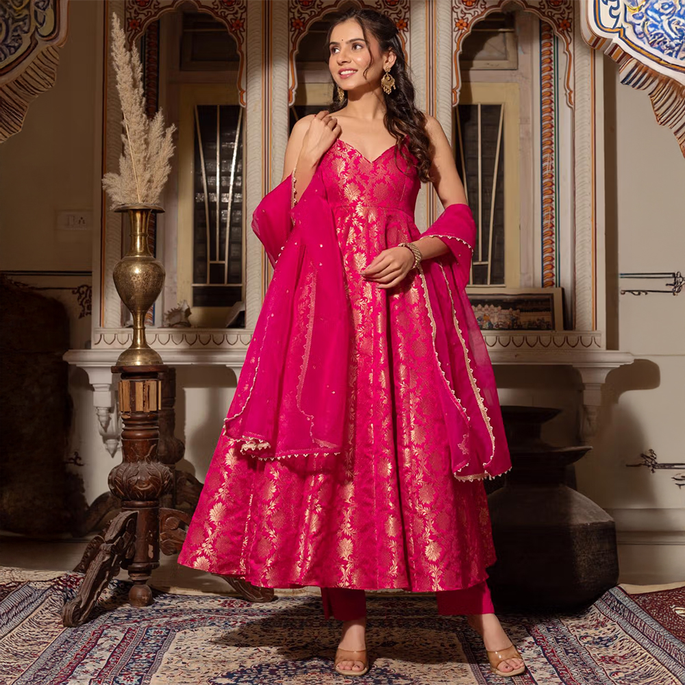 Bhavini Paris Ridhi Pink Anarkali Kurta with Pant and Dupatta (Set of 3)