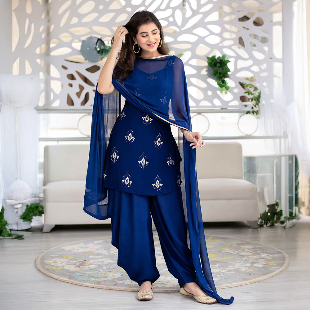 Label Shaurya Sanadhya Deep Blue Patialla And Kurta With Dupatta (Set Of 3)