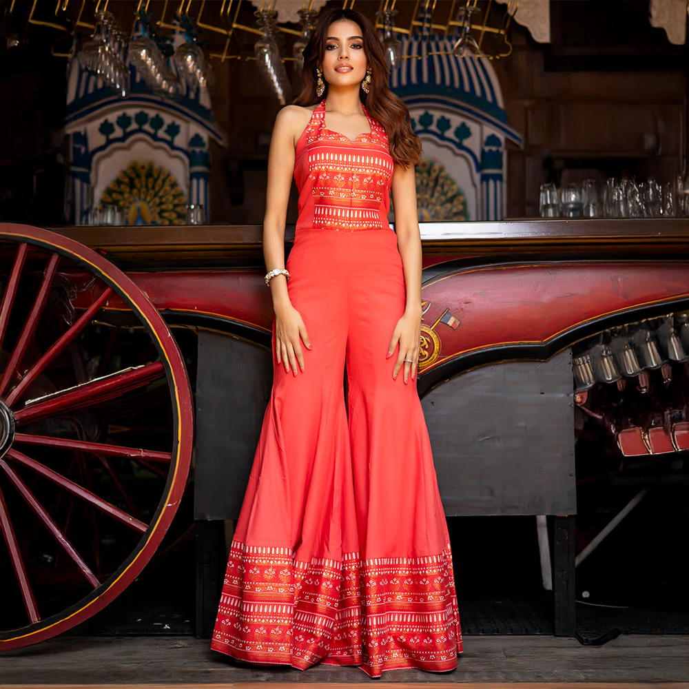 Label Aditi Hundia Alia Coral Printed Jumpsuit