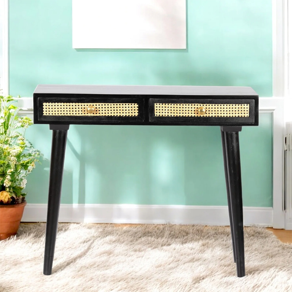 Rockport Mid Century Console Table With Rattan Work