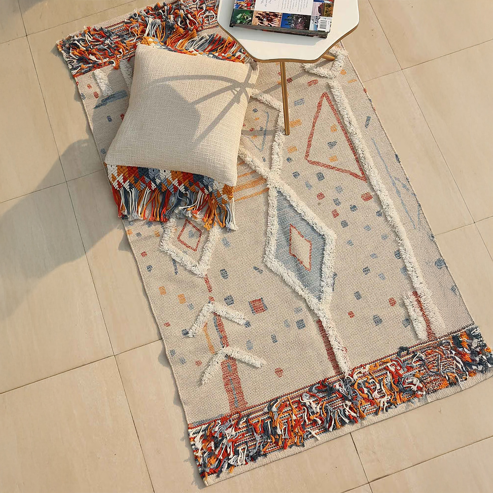 Revive Home Tufted Rug with Abstract Details And Multi-Color Tassel Border