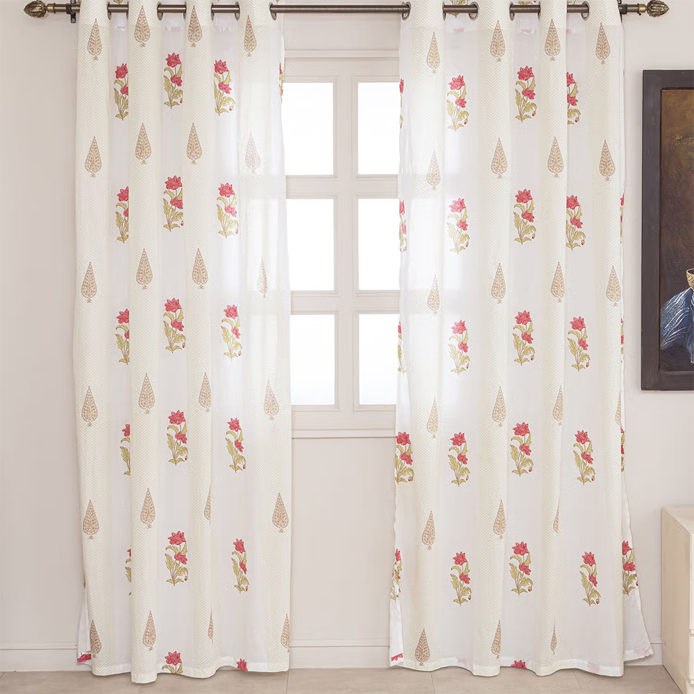 The Home Story Sheer Curtains Linen Textured With Eyelets & Tieback White