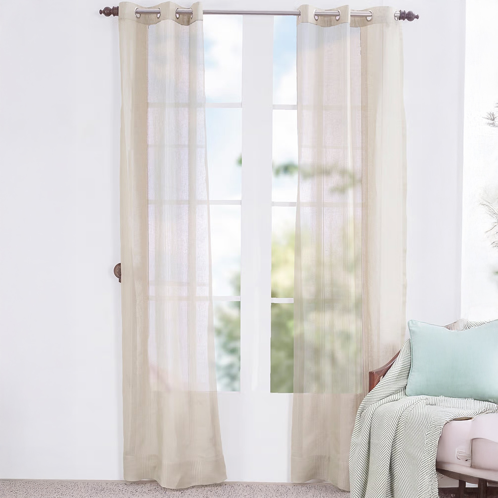 Maspar Cannabis Strip Linen Solid Linen Door Curtain Set of 2