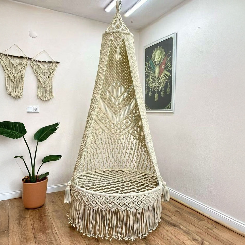 Ecofynd Macrame Hammock Off White Wall Hanging Swing With Cushion Set