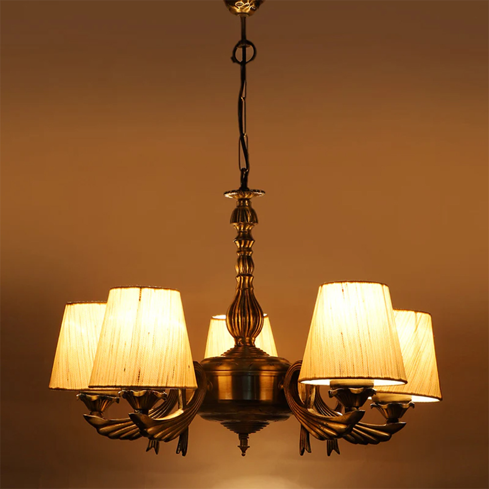 Vistara Conical Golden Antique Chandelier - Off White