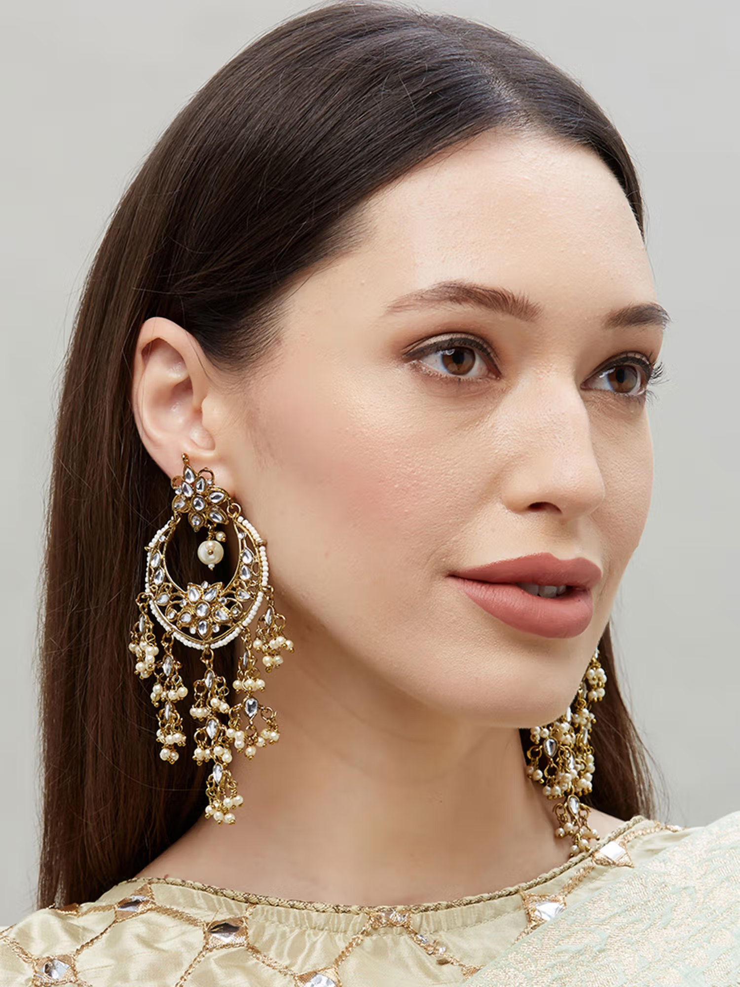 Elegant Traditional Gold Cluster Pearl Earrings